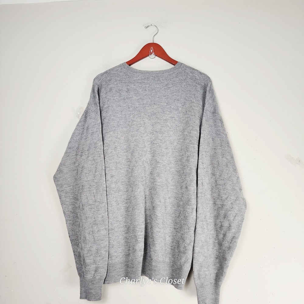 Robert Talbott 100% Merino Wool Sweater XL Gray Textured Crewneck Minimalist - Picture 4 of 6